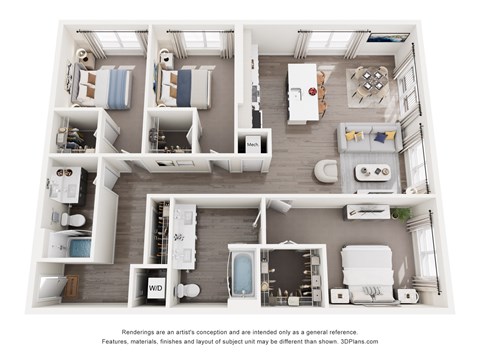 Floor plan for 3 beds, 2 baths, 1419 sqft
